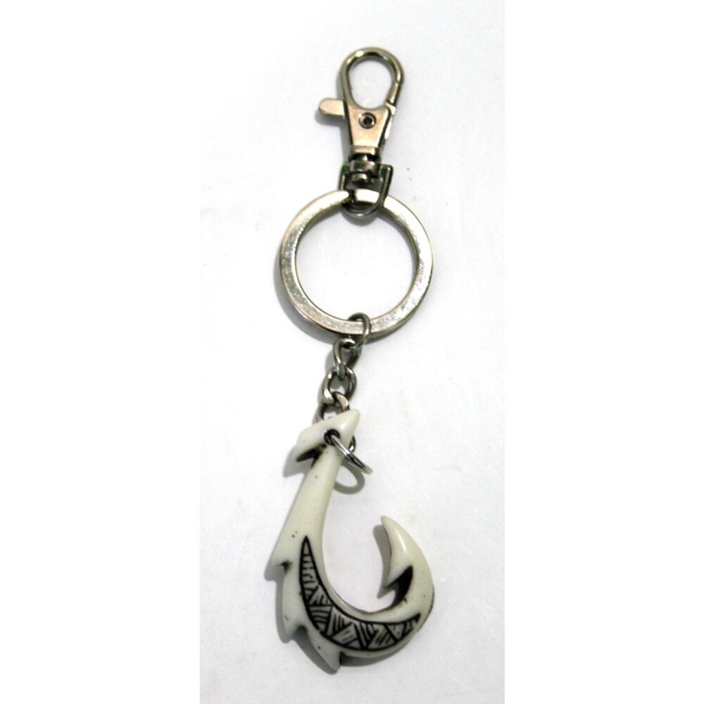 Hawaiian Maui Maku Fish Hook Keychain Black Tattoo Buffalo Bone Island Surfcore